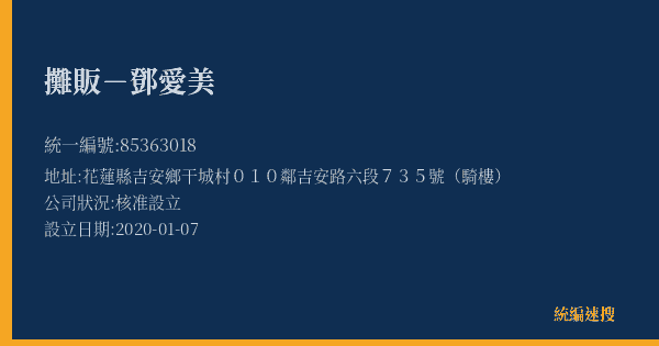 攤販-鄧愛美的照片-統編 85363018(花蓮縣) 公司登記資料與營業項目詳細圖表
