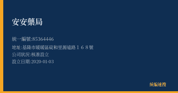 安安藥局的照片-統編 85364446(基隆市) 公司登記資料與營業項目詳細圖表
