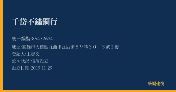 千岱不鏽鋼行的照片-統編 85472634(高雄市) 公司登記資料與營業項目詳細圖表