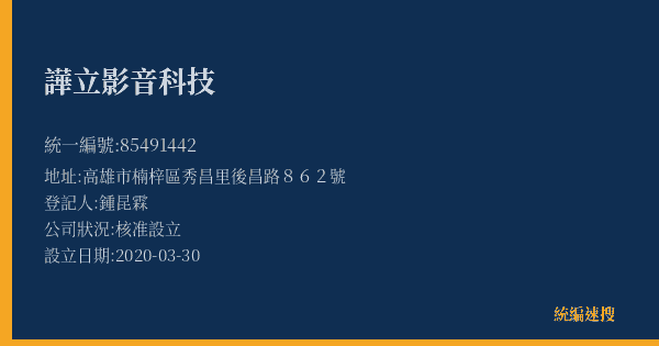 譁立影音科技的照片-統編 85491442(高雄市) 公司登記資料與營業項目詳細圖表
