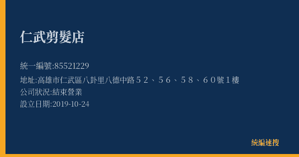 仁武剪髮店的照片-統編 85521229(高雄市) 公司登記資料與營業項目詳細圖表