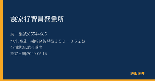 宸家行智昌營業所的照片-統編 85544665(高雄市) 公司登記資料與營業項目詳細圖表