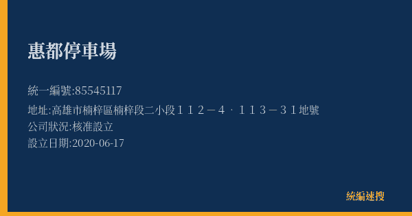 惠都停車場的照片-統編 85545117(高雄市) 公司登記資料與營業項目詳細圖表