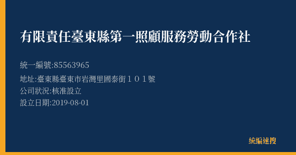 有限責任臺東縣第一照顧服務勞動合作社的照片-統編 85563965(臺東縣) 公司登記資料與營業項目詳細圖表
