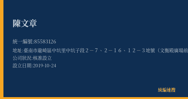 陳文章的照片-統編 85583126(臺南市) 公司登記資料與營業項目詳細圖表