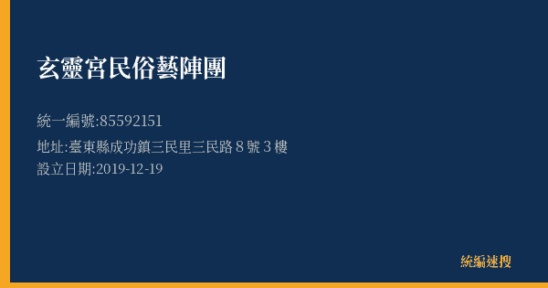 玄靈宮民俗藝陣團的照片-統編 85592151(臺東縣) 公司登記資料與營業項目詳細圖表