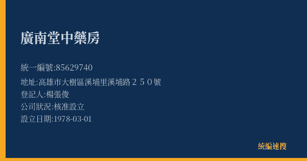 廣南堂中藥房的照片-統編 85629740(高雄市) 公司登記資料與營業項目詳細圖表