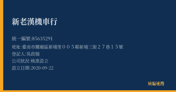 新老漢機車行的照片-統編 85635291(臺南市) 公司登記資料與營業項目詳細圖表