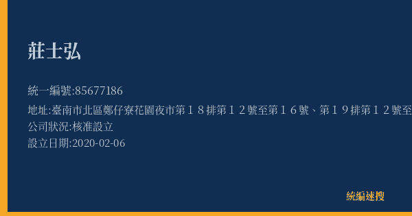 莊士弘的照片-統編 85677186(臺南市) 公司登記資料與營業項目詳細圖表