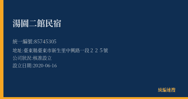 湯園二館民宿的照片-統編 85745305(臺東縣) 公司登記資料與營業項目詳細圖表