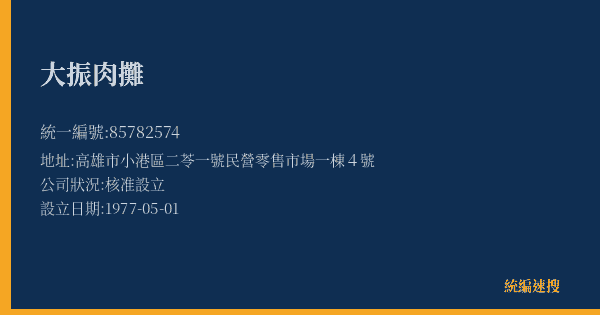 大振肉攤的照片-統編 85782574(高雄市) 公司登記資料與營業項目詳細圖表