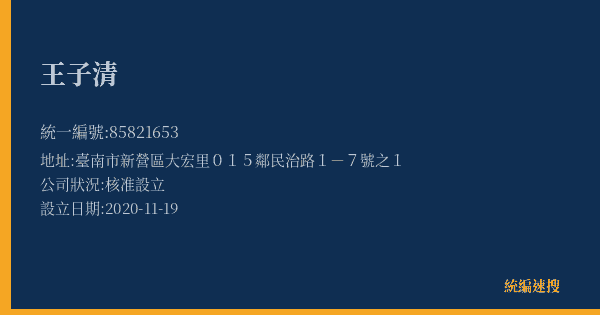 王子清的照片-統編 85821653(臺南市) 公司登記資料與營業項目詳細圖表