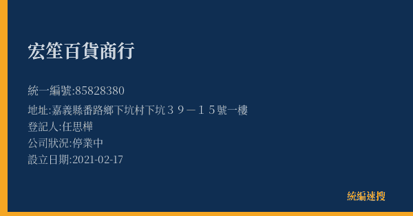 宏笙百貨商行的照片-統編 85828380(嘉義縣) 公司登記資料與營業項目詳細圖表