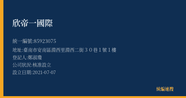 欣帝一國際的照片-統編 85923075(臺南市) 公司登記資料與營業項目詳細圖表