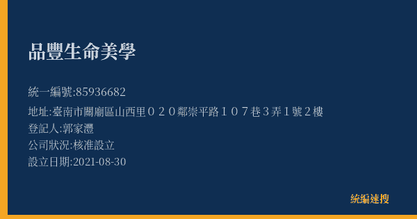 品豐生命美學的照片-統編 85936682(臺南市) 公司登記資料與營業項目詳細圖表