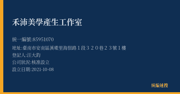 禾沛美學產生工作室的照片-統編 85951070(臺南市) 公司登記資料與營業項目詳細圖表