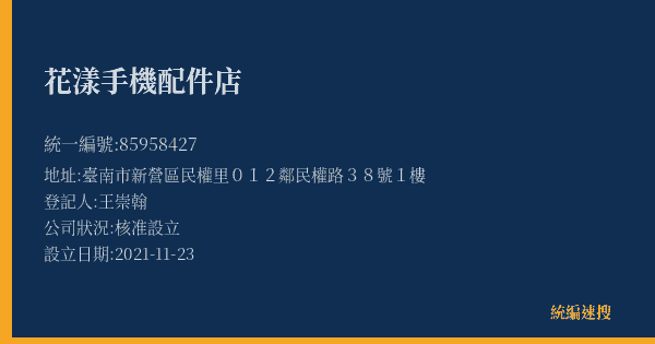 花漾手機配件店的照片-統編 85958427(臺南市) 公司登記資料與營業項目詳細圖表