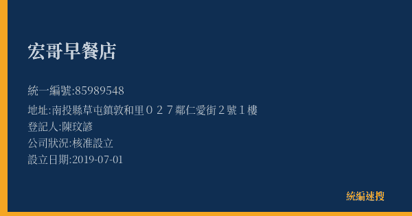 宏哥早餐店的照片-統編 85989548(南投縣) 公司登記資料與營業項目詳細圖表