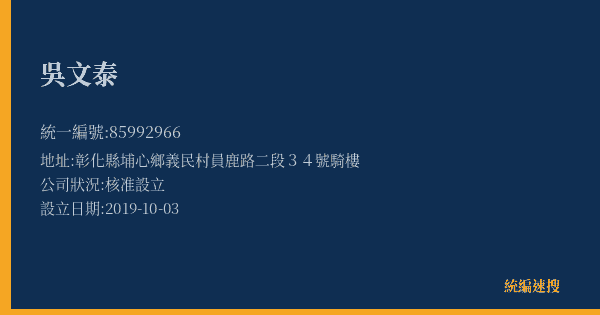 吳文泰的照片-統編 85992966(彰化縣) 公司登記資料與營業項目詳細圖表