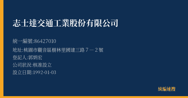 志士達交通工業股份有限公司的照片-統編 86427010(桃園市) 公司登記資料與營業項目詳細圖表