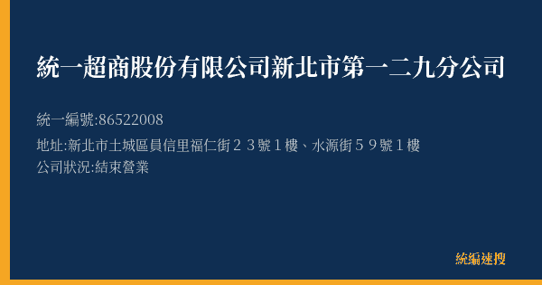統一超商股份有限公司新北市第一二九分公司的照片-統編 86522008(新北市) 公司登記資料與營業項目詳細圖表