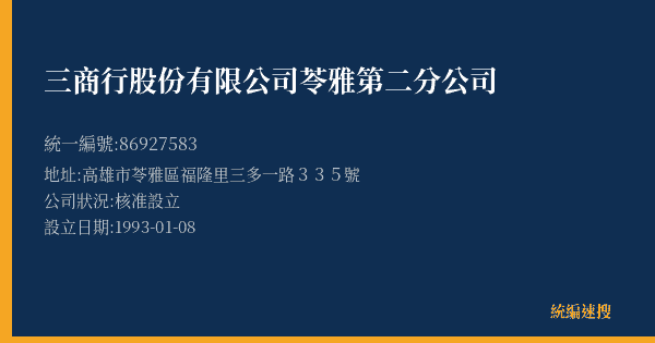 三商行股份有限公司苓雅第二分公司的照片-統編 86927583(高雄市) 公司登記資料與營業項目詳細圖表