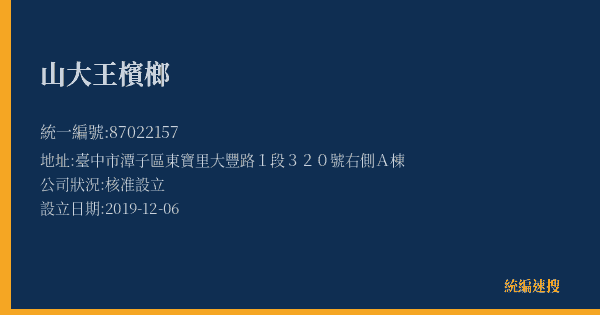 山大王檳榔的照片-統編 87022157(臺中市) 公司登記資料與營業項目詳細圖表