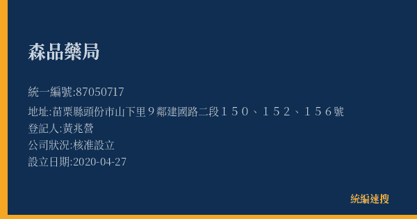 森品藥局的照片-統編 87050717(苗栗縣) 公司登記資料與營業項目詳細圖表