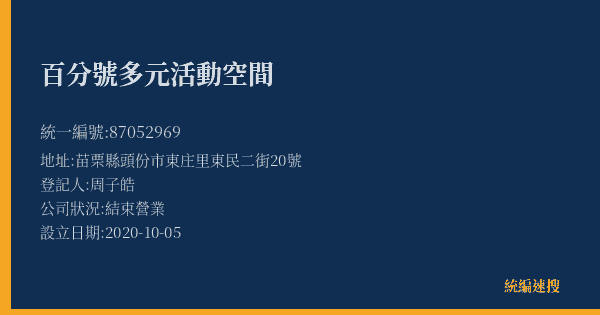百分號多元活動空間的照片-統編 87052969(苗栗縣) 公司登記資料與營業項目詳細圖表