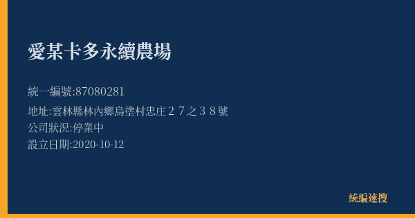 愛某卡多永續農場的照片-統編 87080281(雲林縣) 公司登記資料與營業項目詳細圖表