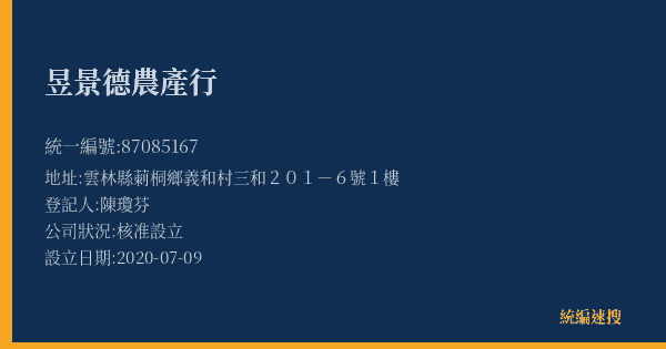 昱景德農產行的照片-統編 87085167(雲林縣) 公司登記資料與營業項目詳細圖表