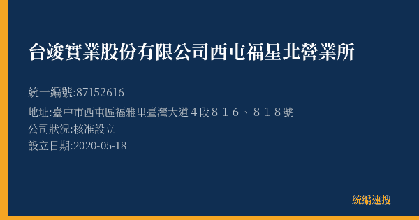 台竣實業股份有限公司西屯福星北營業所的照片-統編 87152616(臺中市) 公司登記資料與營業項目詳細圖表