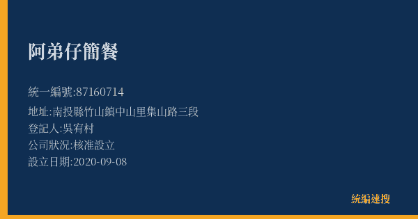 阿弟仔簡餐的照片-統編 87160714(南投縣) 公司登記資料與營業項目詳細圖表
