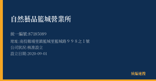 自然藝品籃城營業所的照片-統編 87185089(南投縣) 公司登記資料與營業項目詳細圖表