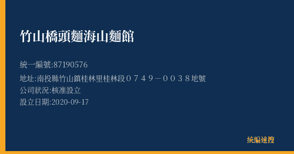 竹山橋頭麵海山麵館的照片-統編 87190576(南投縣) 公司登記資料與營業項目詳細圖表