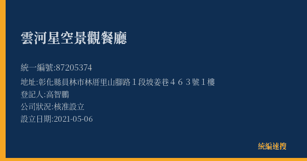 雲河星空景觀餐廳的照片-統編 87205374(彰化縣) 公司登記資料與營業項目詳細圖表