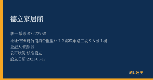 德立家居館的照片-統編 87222958(苗栗縣) 公司登記資料與營業項目詳細圖表
