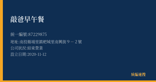 敲爸早午餐的照片-統編 87229875(南投縣) 公司登記資料與營業項目詳細圖表