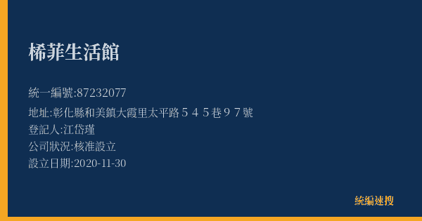 桸菲生活館的照片-統編 87232077(彰化縣) 公司登記資料與營業項目詳細圖表