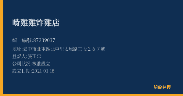 啃雞雞炸雞店的照片-統編 87239037(臺中市) 公司登記資料與營業項目詳細圖表