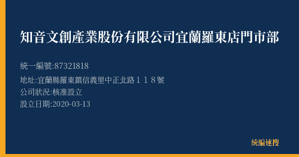 知音文創產業股份有限公司宜蘭羅東店門市部的照片-統編 87321818(宜蘭縣) 公司登記資料與營業項目詳細圖表
