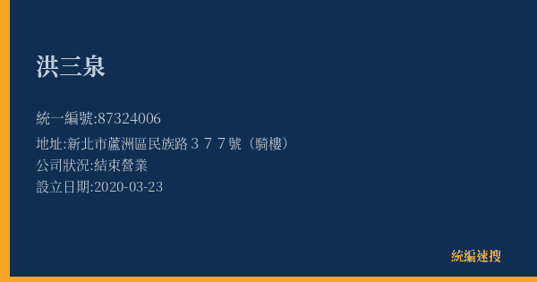 洪三泉的照片-統編 87324006(新北市) 公司登記資料與營業項目詳細圖表