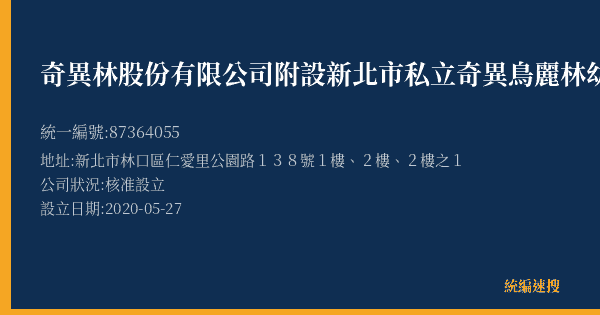 奇異林股份有限公司附設新北市私立奇異鳥麗林幼兒園的照片-統編 87364055(新北市) 公司登記資料與營業項目詳細圖表
