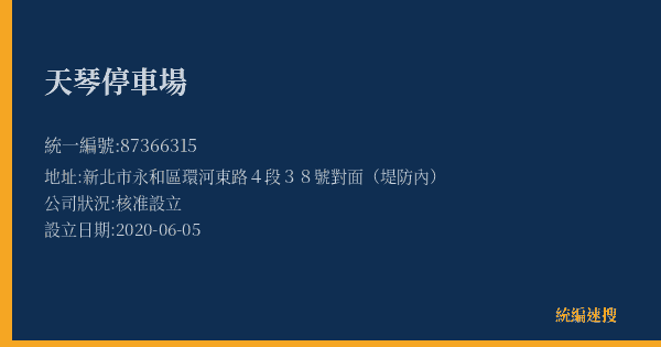 天琴停車場的照片-統編 87366315(新北市) 公司登記資料與營業項目詳細圖表