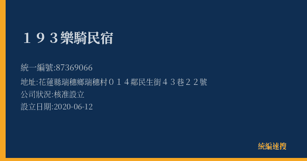 193樂騎民宿的照片-統編 87369066(花蓮縣) 公司登記資料與營業項目詳細圖表