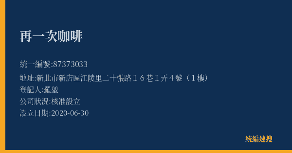 再一次咖啡的照片-統編 87373033(新北市) 公司登記資料與營業項目詳細圖表