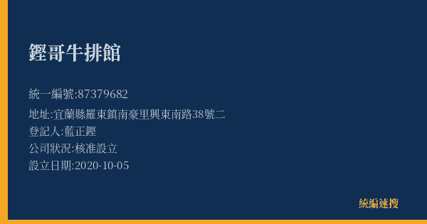 鏗哥牛排館的照片-統編 87379682(宜蘭縣) 公司登記資料與營業項目詳細圖表