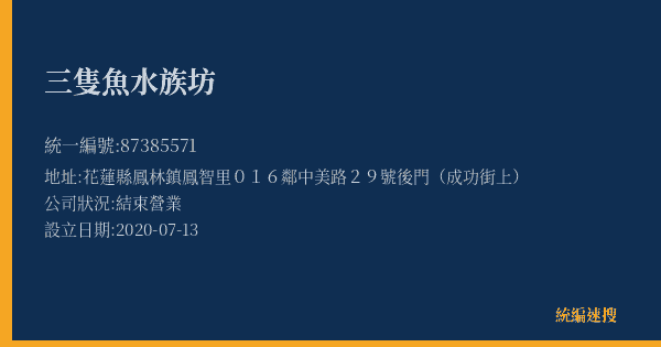 三隻魚水族坊的照片-統編 87385571(花蓮縣) 公司登記資料與營業項目詳細圖表