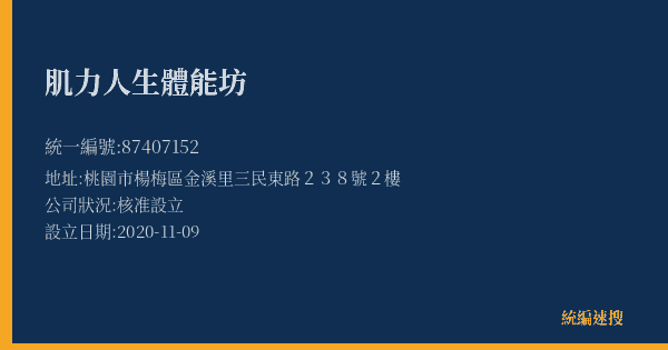 肌力人生體能坊的照片-統編 87407152(桃園市) 公司登記資料與營業項目詳細圖表