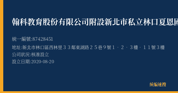 翰科教育股份有限公司附設新北市私立林口夏恩國際幼兒園的照片-統編 87428451(新北市) 公司登記資料與營業項目詳細圖表